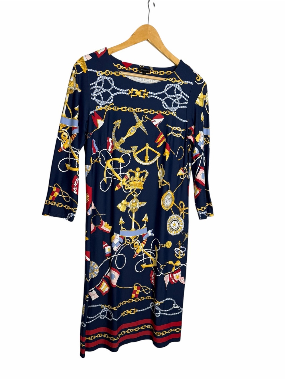 Talbots NAUTICAL-PRINT JEWEL-NECK SHIFT DRESS Medium Jersey - Picture 4 of 7